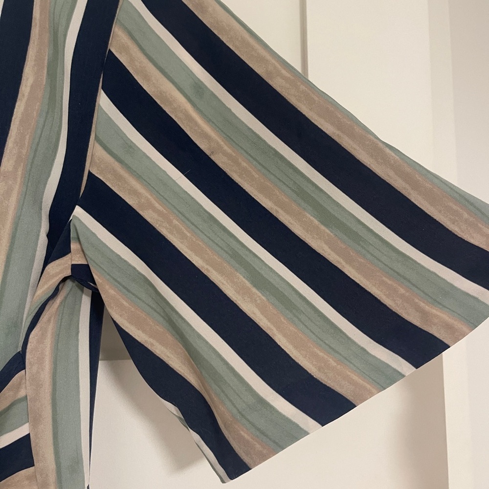 Ann Taylor Striped Tie-Waist Midi Dress in Navy, Sage, and Beige - Picture 4 of 5